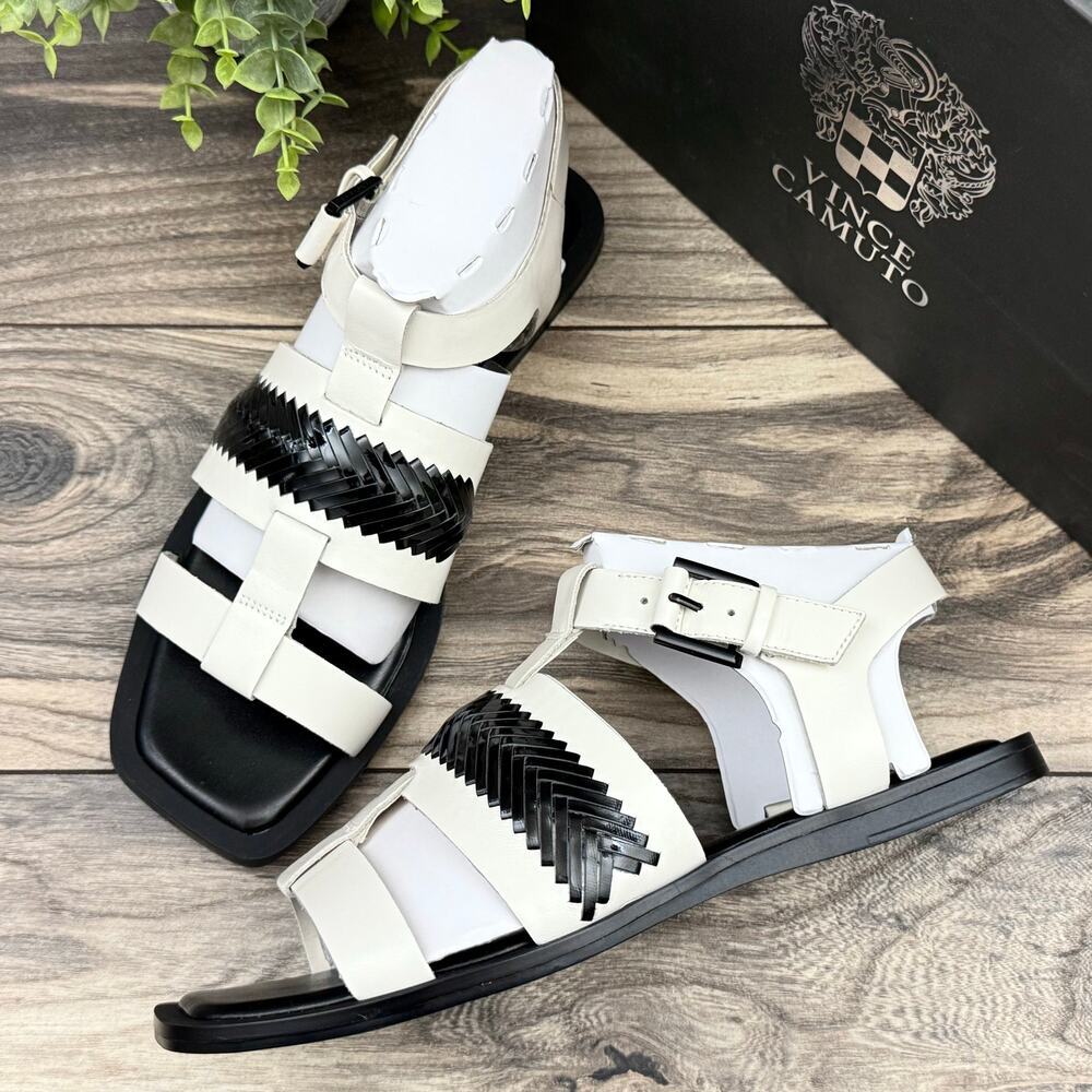 NIB Vince Camuto 9M Bachelen Leather Square Toe Gladiator Sandal Coconut Cream